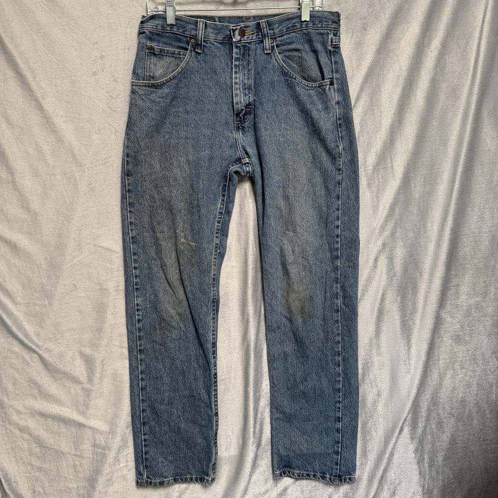 Wrangler Jeans Mens Blue Denim Straight Leg Medium Wash 5 Pocket Zip Fly